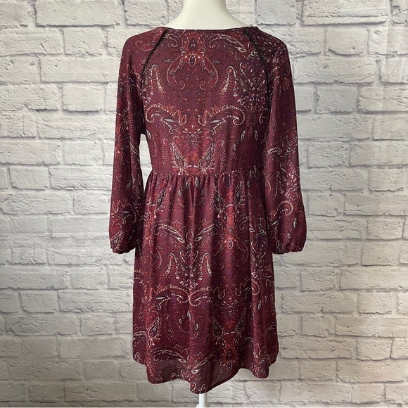 California Moonrise Long Sleeve Tie Front Paisley Print Dress Size Small - Picture 8 of 13